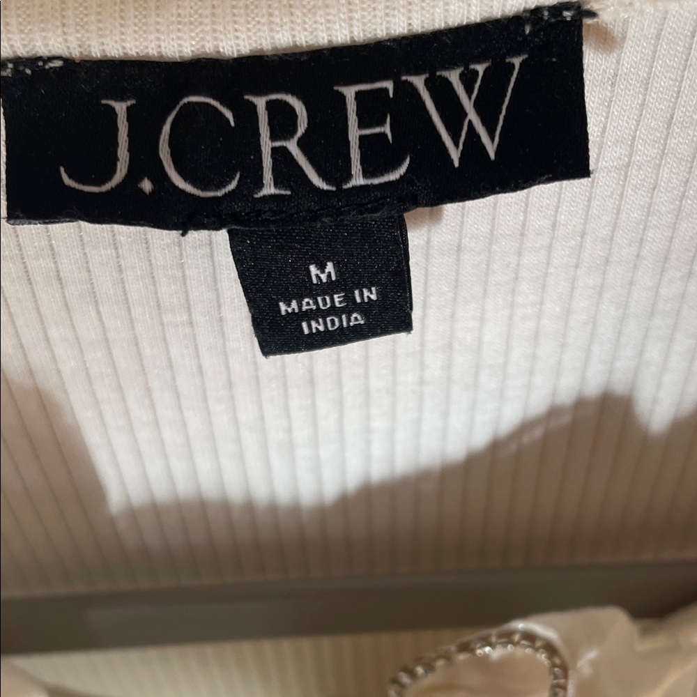 J. Crew Cream Ruffle-Trim Ribbed Long-Sleeve Henley - Picture 2 of 4